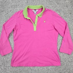 Vintage Lilly Pulitzer Polo Shirt Small Pink Green Slim Y2K Retro Beach Resort 