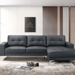 Brand New Black Leather Modern Style Sectional Sofa 