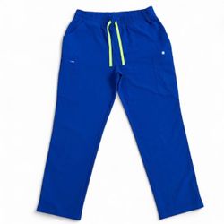 Figs blue technical scrub pants with neon drawstring