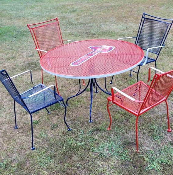 Freshly Painted Red Blue White Patio Set