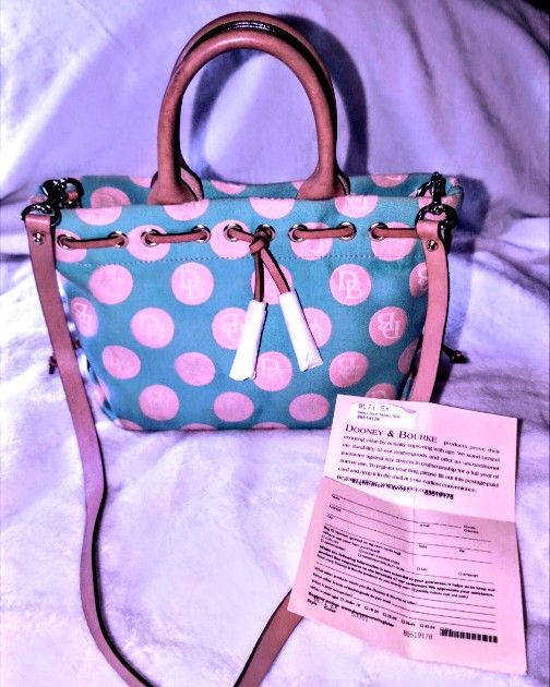 "Dooney & Bourke" Blue & Pink "Small Tulip Tassel Tote"