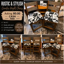 🐮 Rustic Cow Print Counter Height Chairs – Set of 2