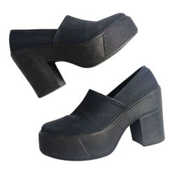 London Rebel Asos Black Canvas Chunky Platform Heel Women's Size 6