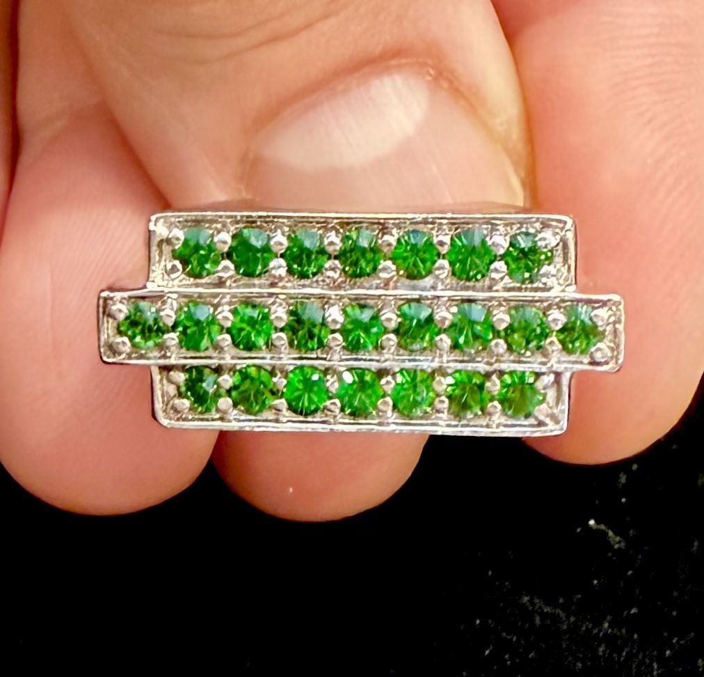 STS KARIS RECTANGULAR EMERALDS PLATINUM OVER STERLING SILVER RING SZ 11
