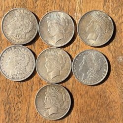 7 SILVER DOLLARS 90% SILVER! MORGAN & PEACE