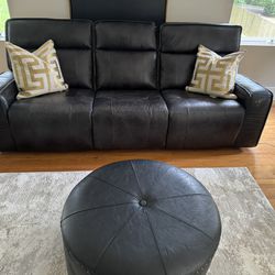 Black Leather Sofa & Ottoman 