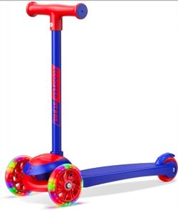 Red/Blue Mini 3-Wheel Kids Scooter - Lean-to-Steer, LED Light-Up Wheels!