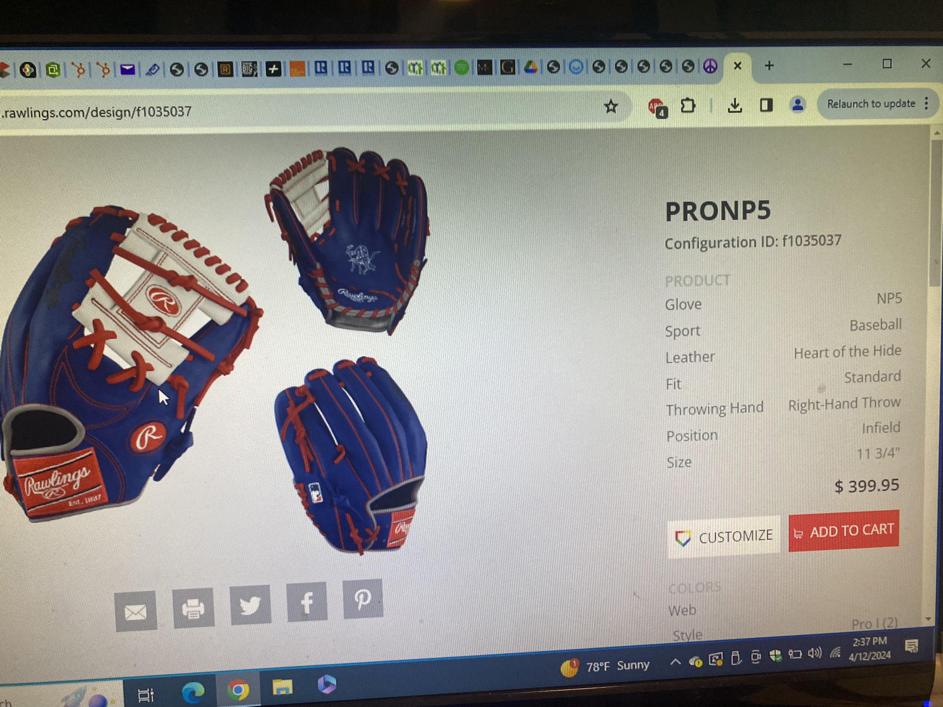 Custom Heart Of The Hide PRONP5 Baseball Glove 