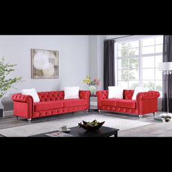 New Red Velvet Sofa and Loveseat 🎉 we finance just $39 down payment 