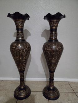 Pair of Large Decorative Metal Floor Vases
