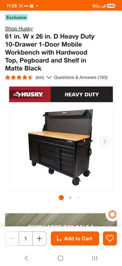 Husky Heavy Duty 10-Drawer 1-Door Mobile Workbench with Hardwood Top