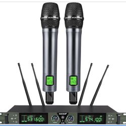 Professional UHF Wireless Microphone System with 2-Channel Adjustable Frequency, 328ft Range