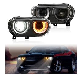 Full LED Headlight for 2008-2014 Dodge Challenger Accessories
Plug & Play, IP67 Waterproof, with Halo DRL, Amber Turn Signal