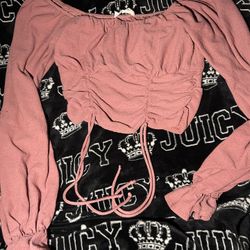 Pink off the shoulder crop top with ties 