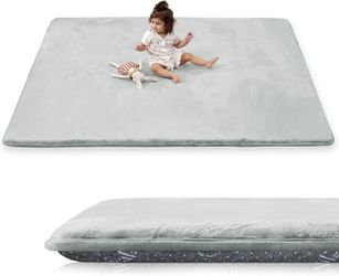 1.5" Thick Baby Play Mat for Floor 79x118 Soft Foam Mats Light Grey Memory Mat for Baby to Play, Waterproof Easy Care with Non-Slip Tummy Time Play Ma