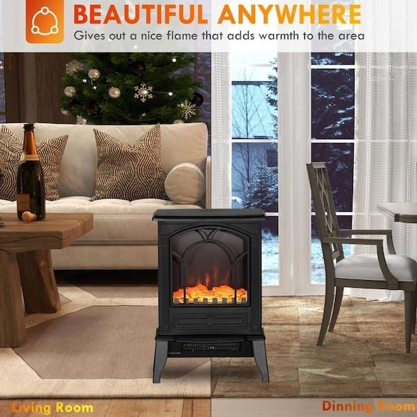 Electric Fireplace Stove with Overheat Protection 750W/1500W in Black 15.25 in. Freestanding, NEW
