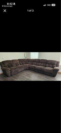 Large Brown Fabric Reclining Sectional Sofa