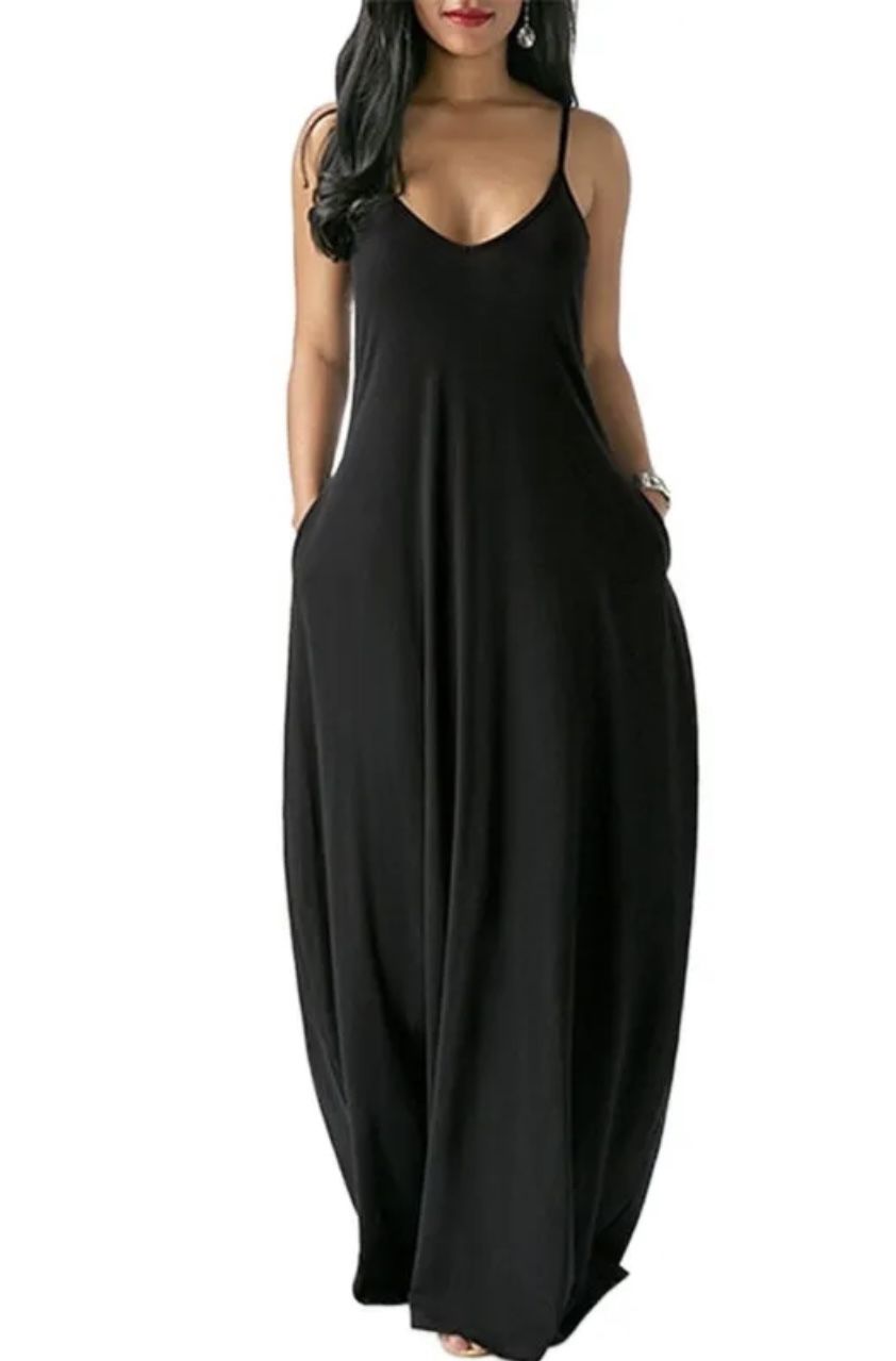 Black Sundress With Pockets S-3XL