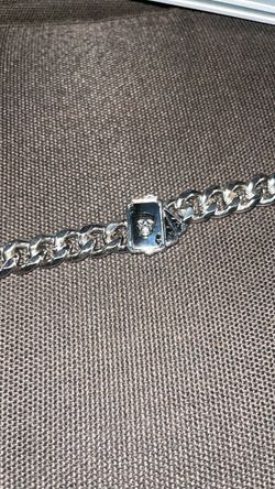 Silver Cuban Link Bracelet with Skull Clasp
