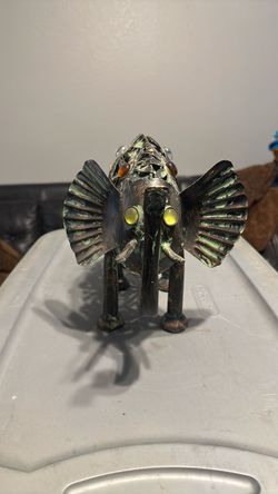 Metal Elephant Figurine with Gem Eyes