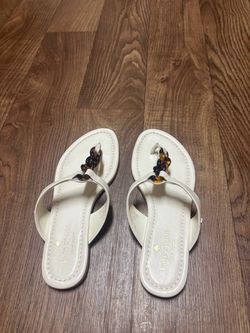 Kate Spade White Thong Sandals with Tortoise Chain