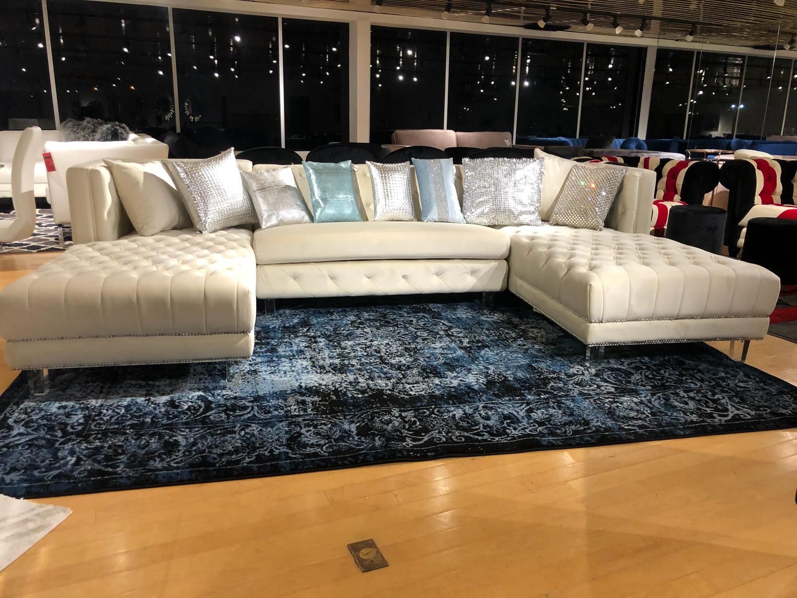 3pc ivory velvet sectional sofa