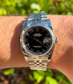 2017 Rolex Datejust 36mm 116234 Factory black roman numeral dial 18k white gold fluted bezel stainless steel super jubilee bracelet watch card box tag