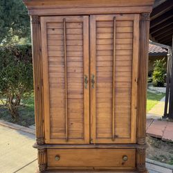 MUST GO TODAY!!  Vintage Tropical Wood Armoire  with Rattan Panels (Read Description)