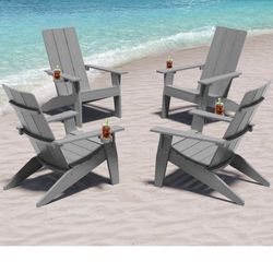 Adirondack Chair Set of 4, HDPE Folding Adirondack Chair with Multifunctional Cup Holder, Weather Resistant Fire Pit Chair for porches, patios, patios