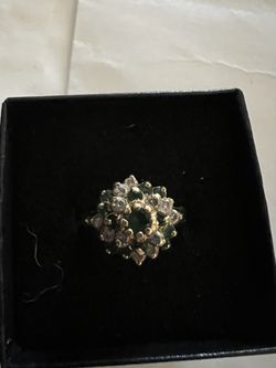 14 K Yellow Gold Ring W/ Diamonds And Emeralds
