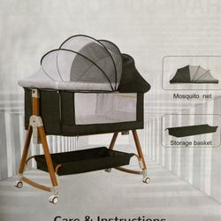 Bassinet,Baby Bassinets Bedside Sleeper ,Adjustable Height Bedside Bassinet for Baby with Wheels and Storage Basket,4-Sided Mesh Bedside Crib for Newb