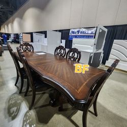 Dining Set 7 Pc Brown Cherry Finish. Espresso Leatherette. New Especial Price 