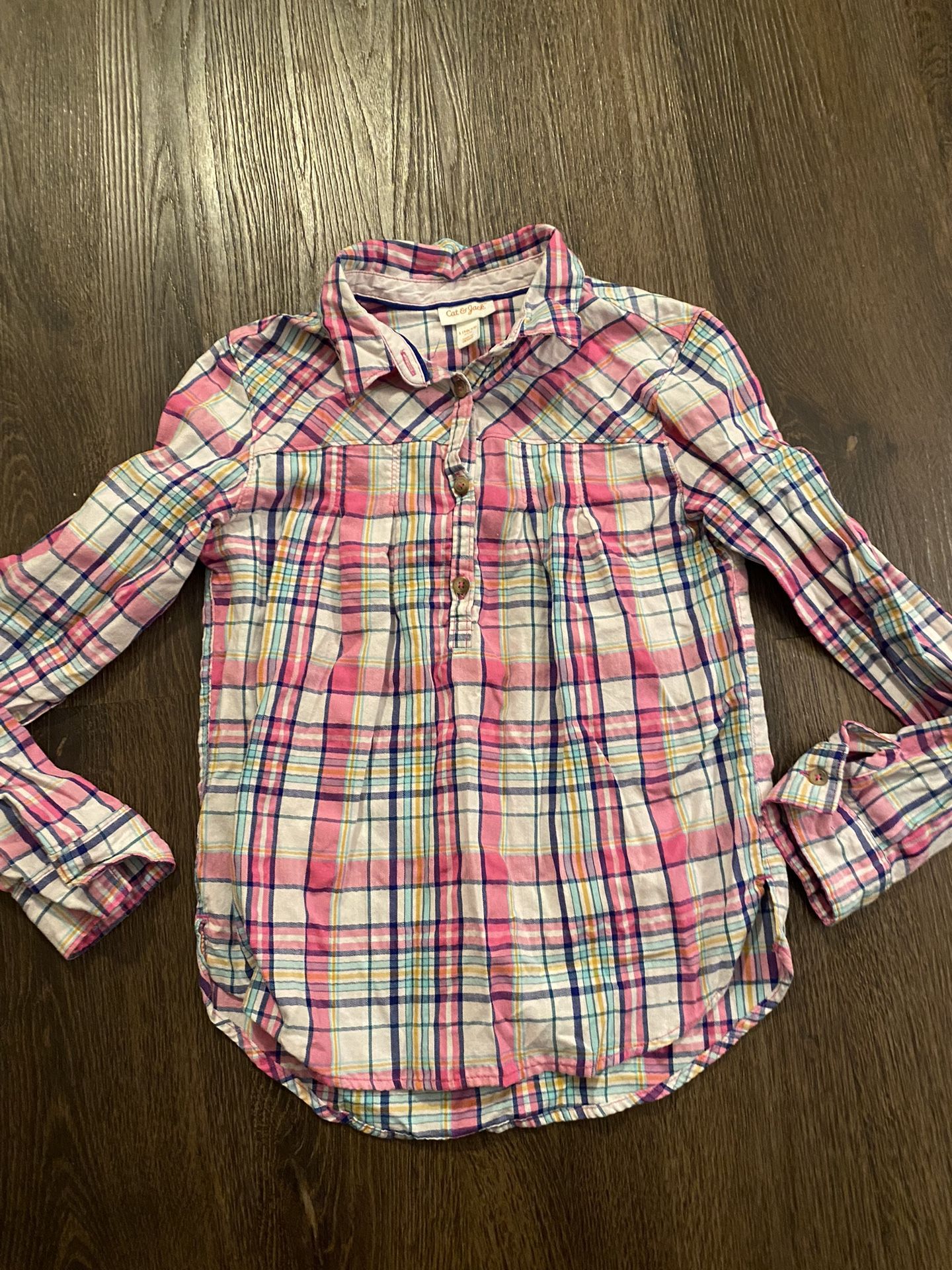 Girls Pink Long Sleeve Plaid Shirt Size 10/12 By Cat & Jack #19