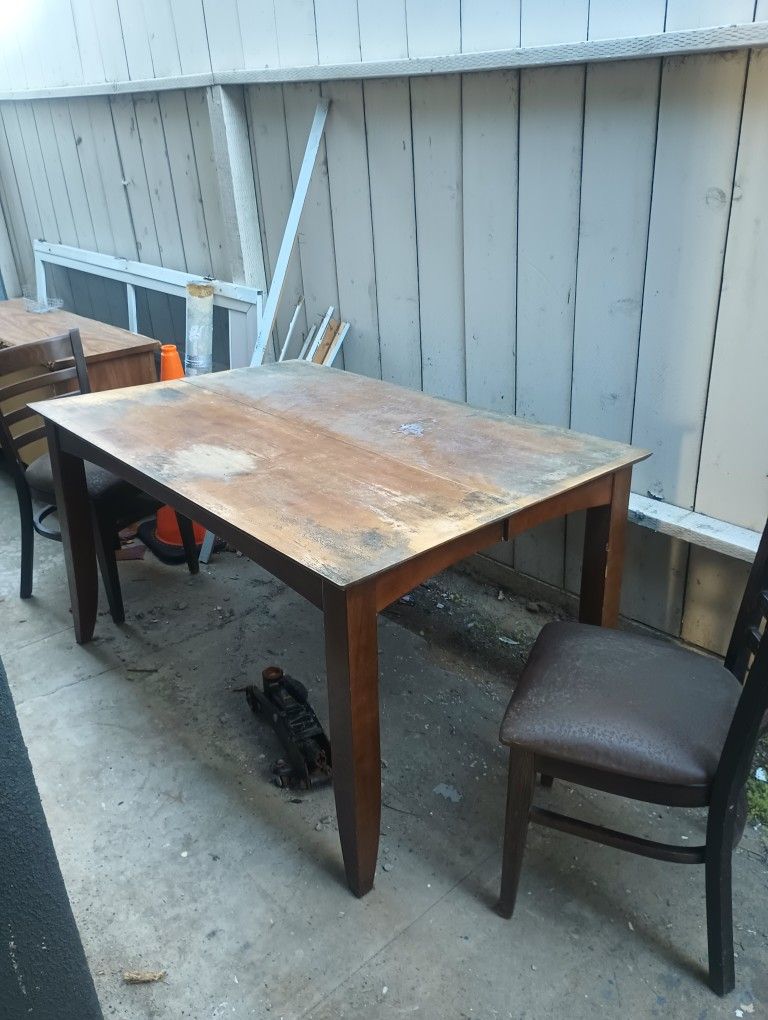 Solid Wood Table With Pop Up Leaf And Two Chairs