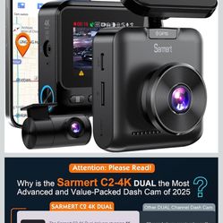 Sarmert C2 4K Dual Dash Cam Front and Rear - Built-in GPS and 5G WiFi