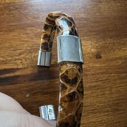 Vtg Snakeskin Leather Bracelet with Sterling Silver Accents