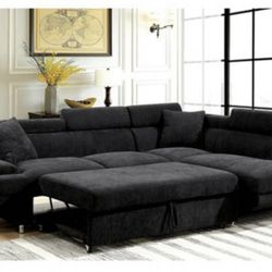 Black Sectional Sofa With Pullout (Free Delivery)