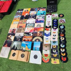 Vintage Vinyl Record Album Lot of EPs & LPs With Record Player