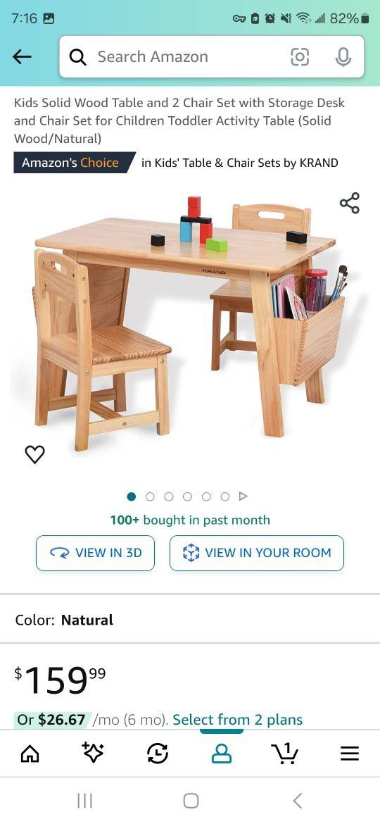 Make An Offer!!!Kids Solid Wood Table and 2 Chair Set with Storage Desk and Chair Set for Children Toddler Activity Table (Solid Wood/Natural)