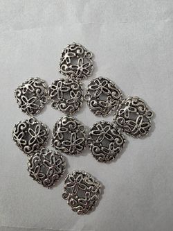 Silver Filigree Heart Charms Set of 10