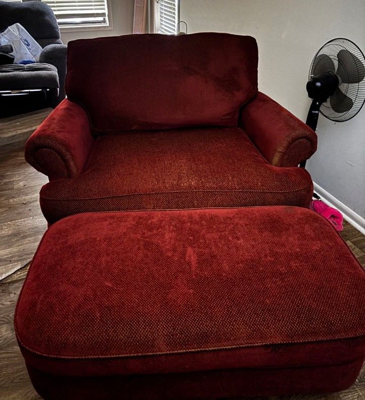 Bernhardt Oversized Red Chair With Ottoman 