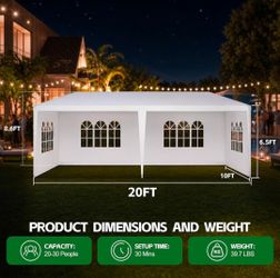 10'x20' Outdoor Canopy Party Wedding Tent White Gazebo Pavilion with Side Walls