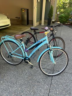 Bicycles + helmets + rack