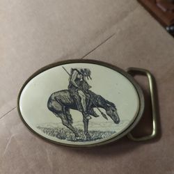 Vintage barlow brass and scrimshaw end of trail native american theme buckle