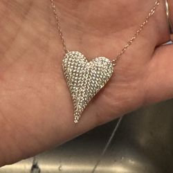 New Micro-Pave Lab Created Diamonds Heart Necklace with adjustable chain, lobster claw clasp.  925