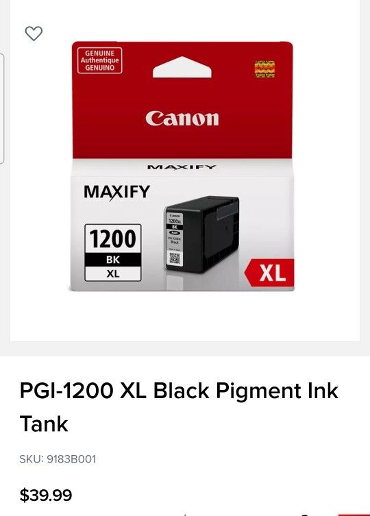 Canon PGI-1200XL Black Compatible to iB4120,MB2120,MB2720,MB5120,MB5420 Printers