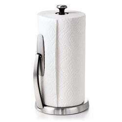 OXO Simply Tear Paper Towel Holder: Freestanding Black Kitchen Roll Holder, Stainless Steel & Rubber, 13.25" Height