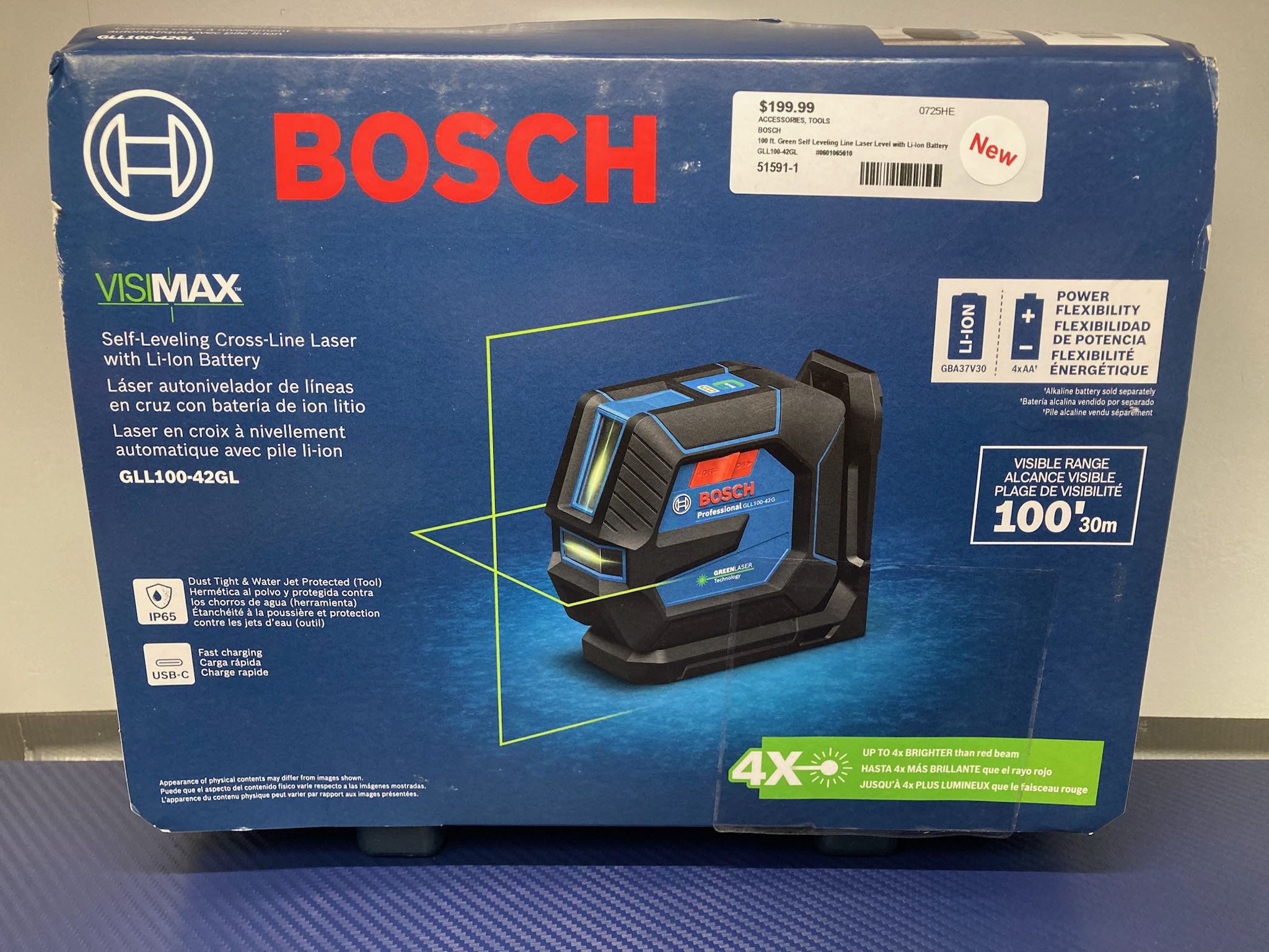 BOSCH GLL100-42GL 100 ft. Green Self Leveling Line Laser Level with Li-Ion Battery