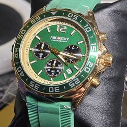 Brand New ADCASDIY Green Mens Watches Luxury Leather Men's Watch
