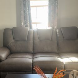 Grey Leather Recliner Couches And Blue Tooth Wireless Tables 
